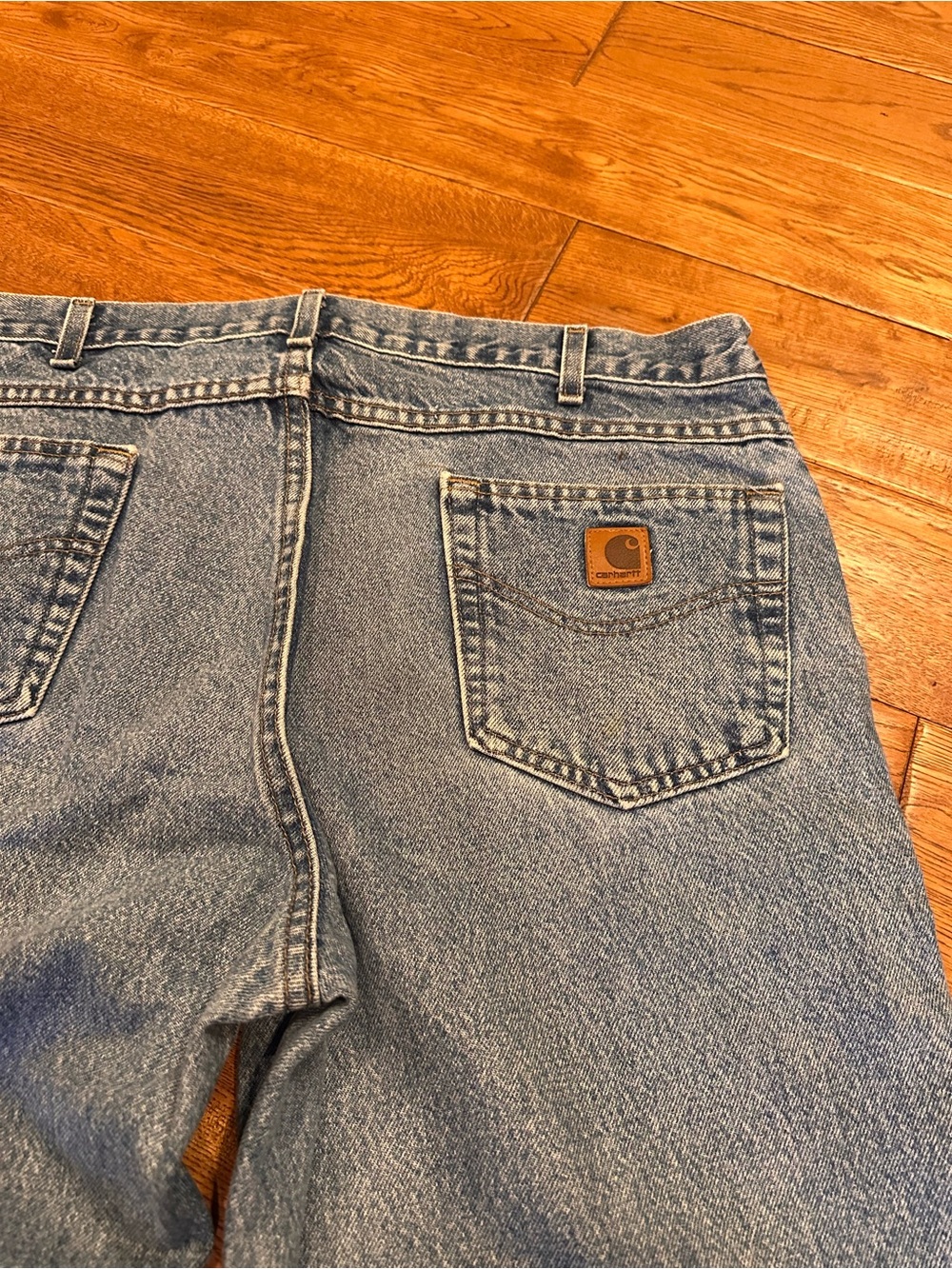 Carhartt Light Blue Denim Jeans with Brown Leather Logo Patch